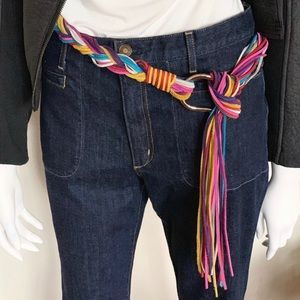 Etro Braided Leather Belt, 59”, Multi-colored